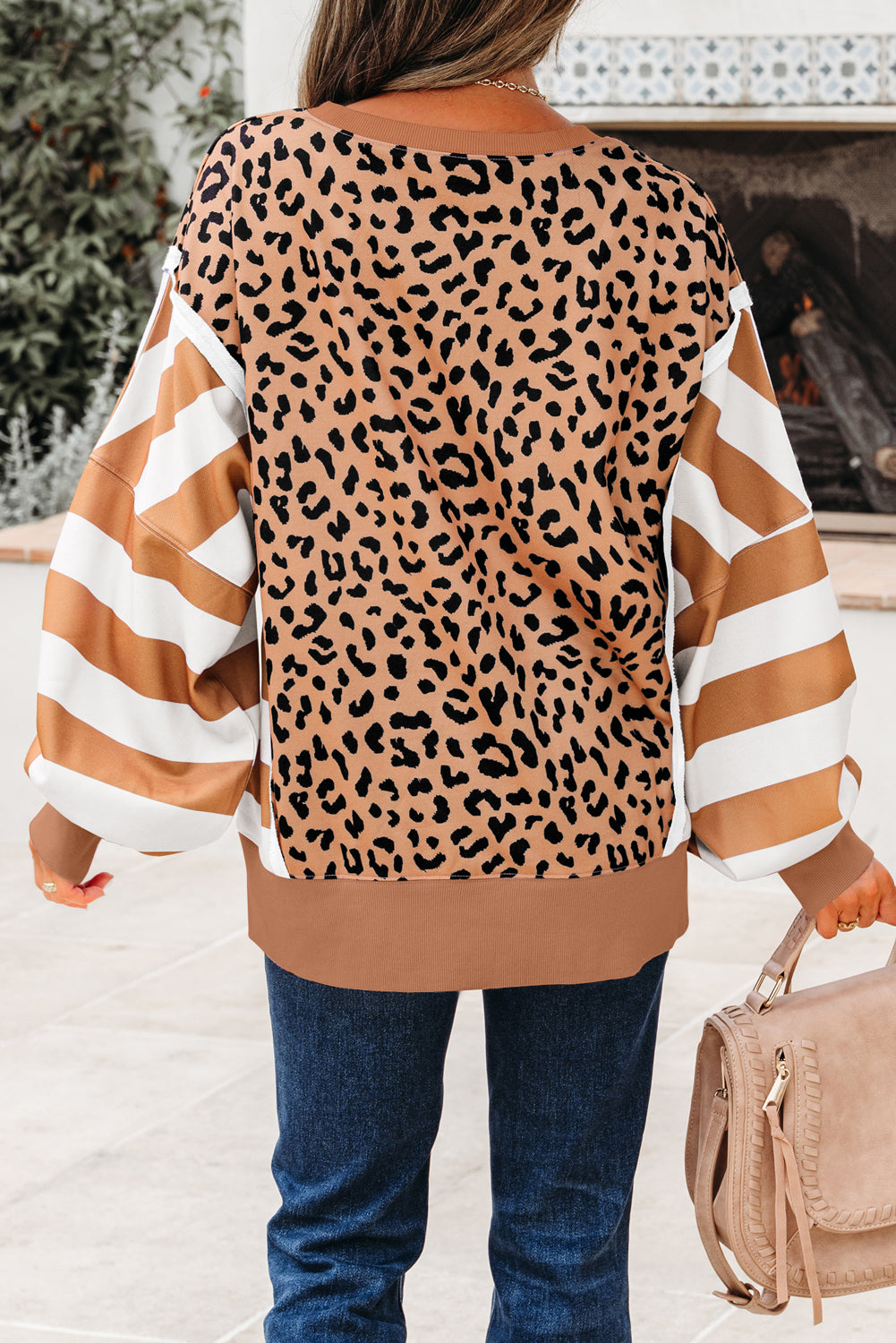 Purple Stripe Leopard Patchwork Sweatshirt