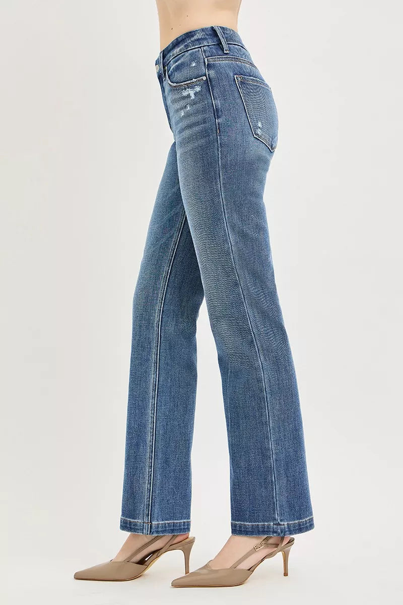 Risen Tummy Control 4-way Stretch Mid Rise Straight Crease Line pants from Trendsi, showing the fit and crease detail.