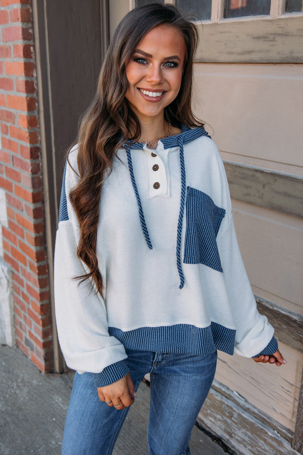 Light Pink Colorblock Hooded Top