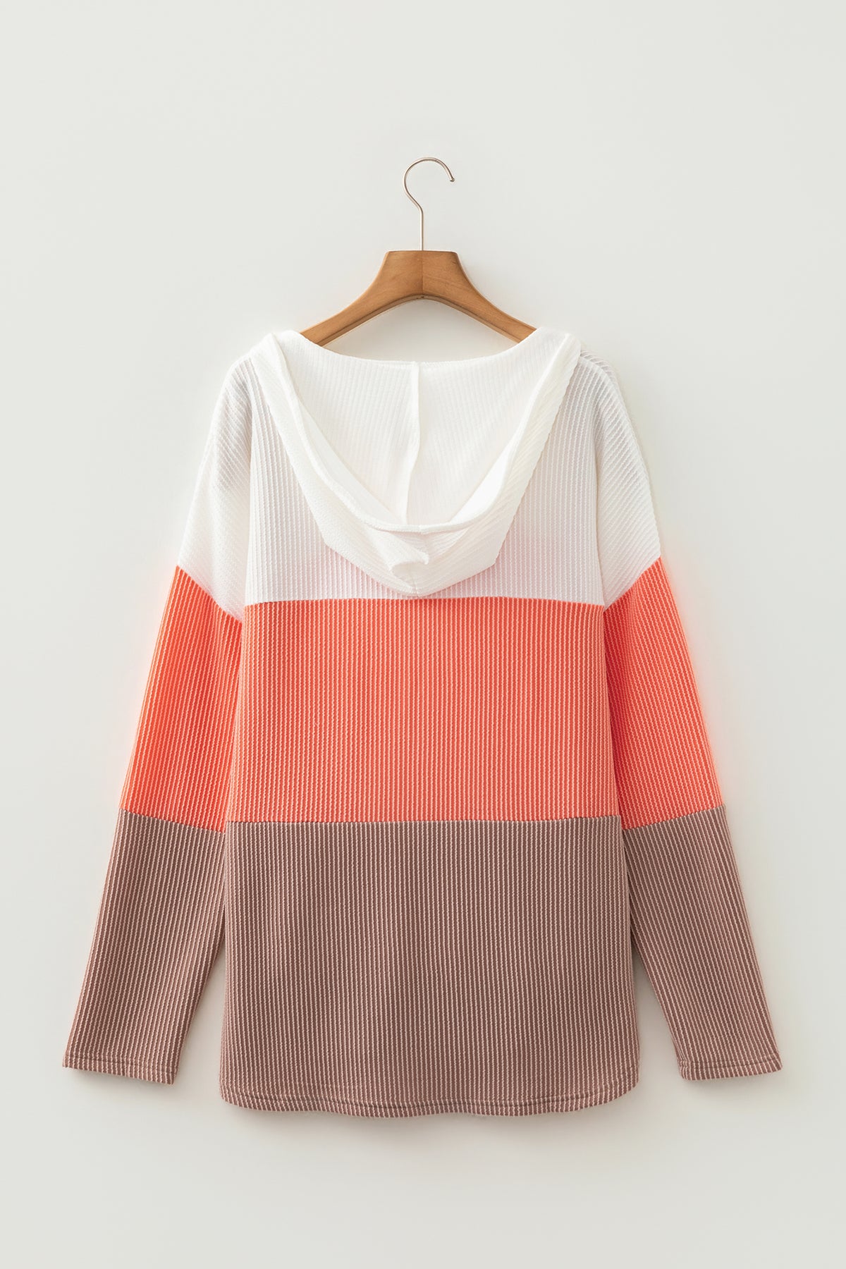 Gold Flame Ribbed Colorblock Hooded Pullover Long-Sleeve Top