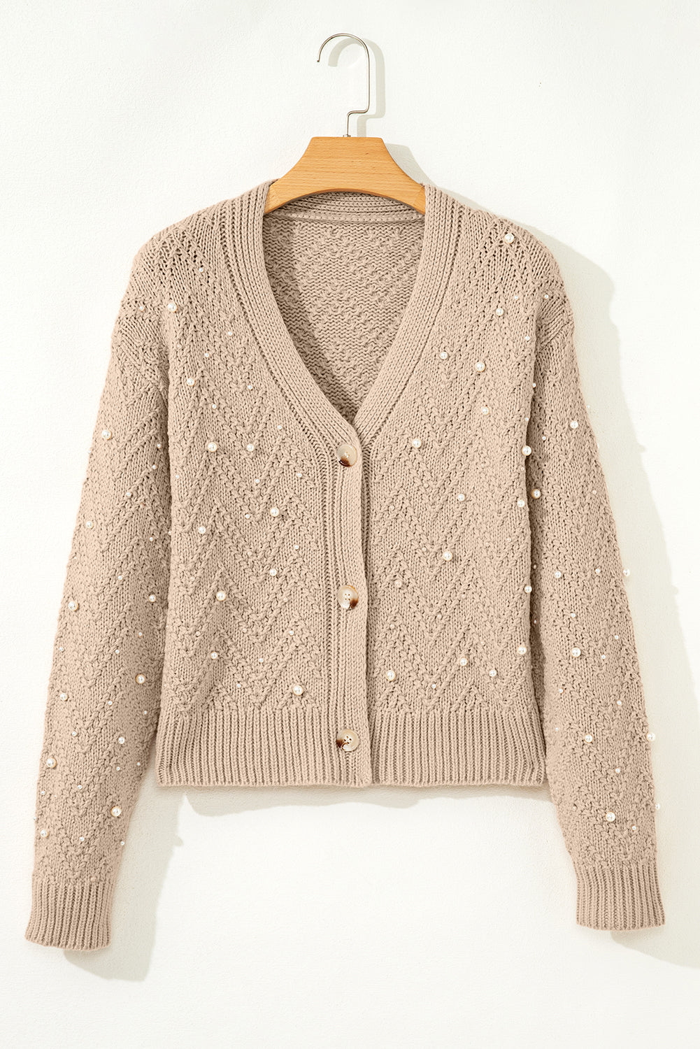 Smoke Gray Pearl Button-Front Cardigan