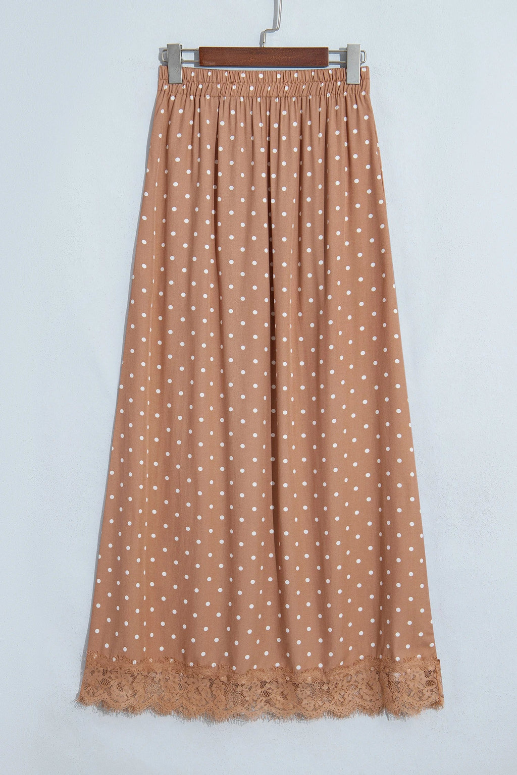 Polka Dot Lace Hem Midi Skirt