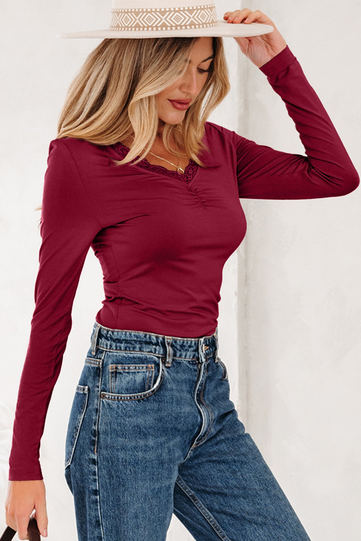 Lace-trimmed Sweetheart Long Sleeve T-shirt