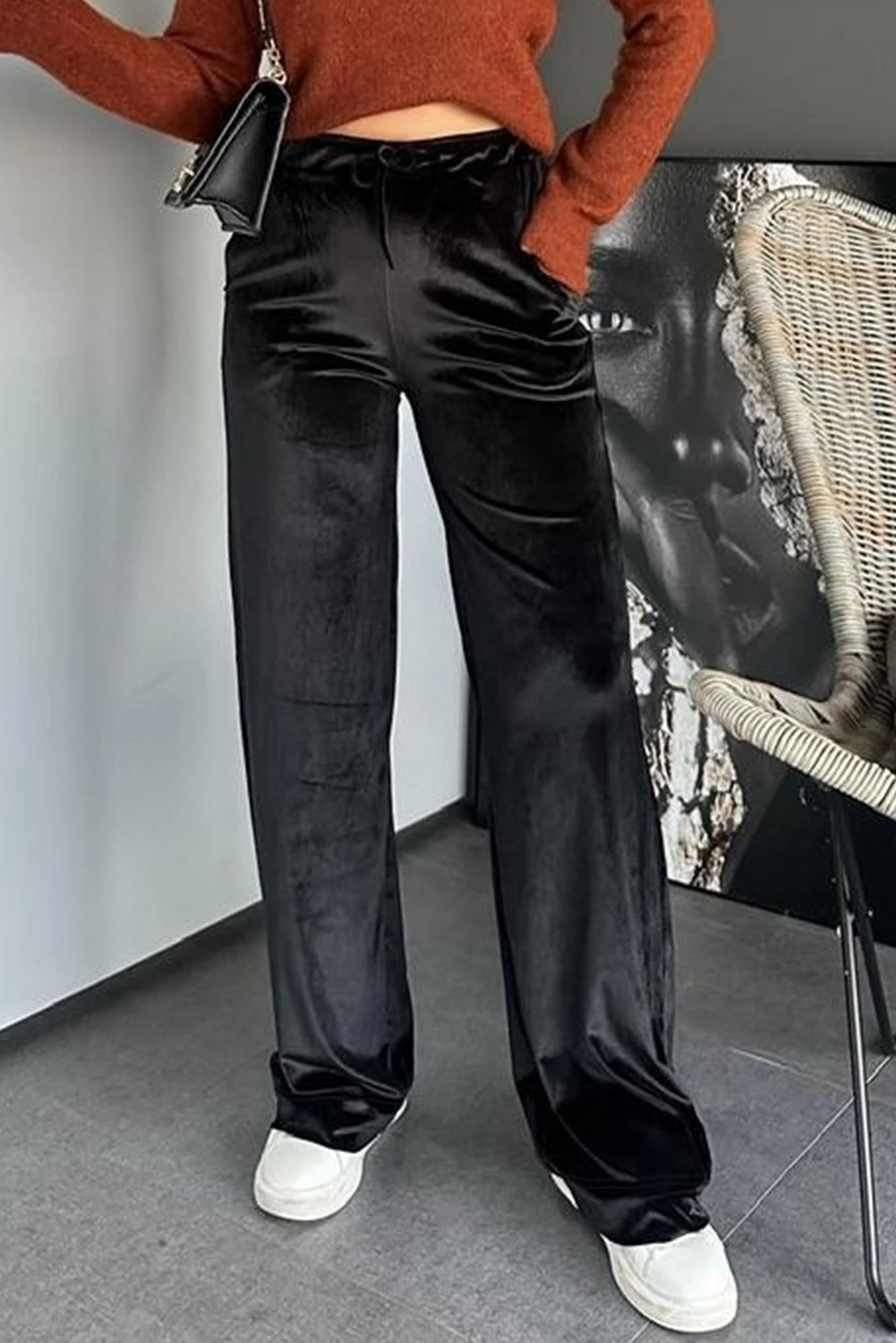 Black Velvet Drawstring Pants