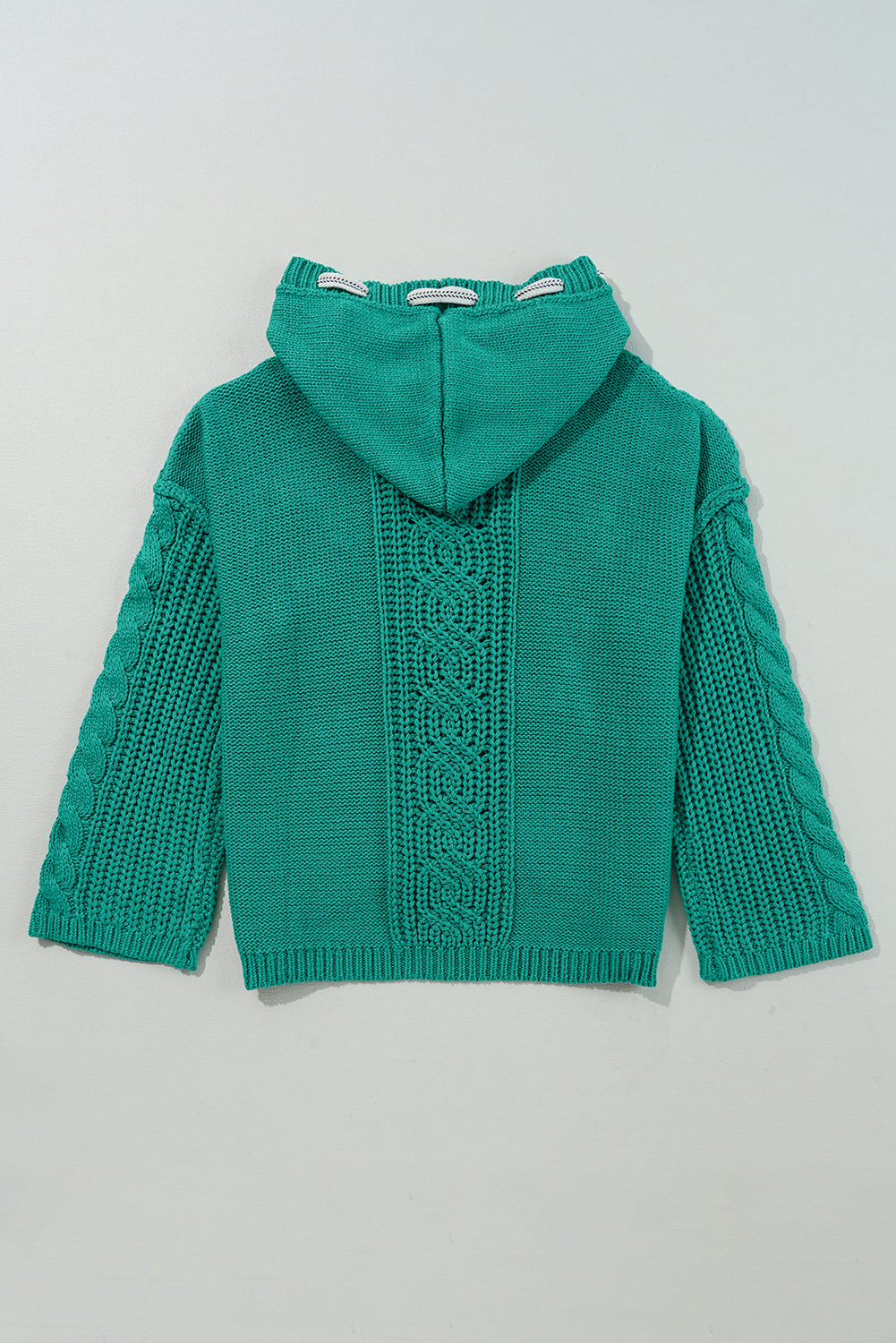 Sea Green Cable-Knit Hooded Sweater