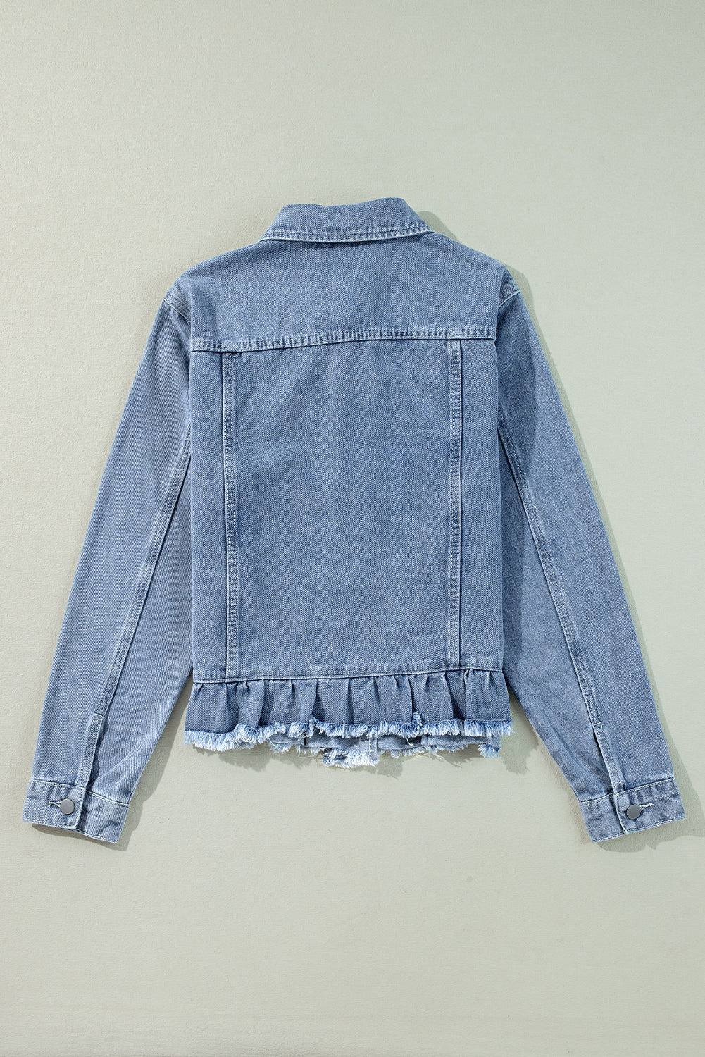 Beau Blue Ruffle Raw-Hem Denim Jacket