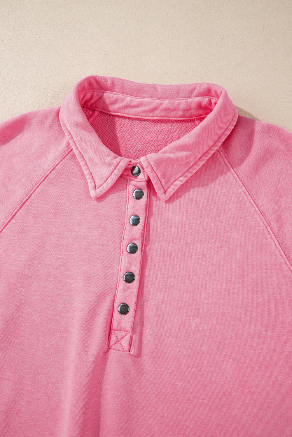 Pink Snap-Button Balloon-Sleeve Sweatshirt