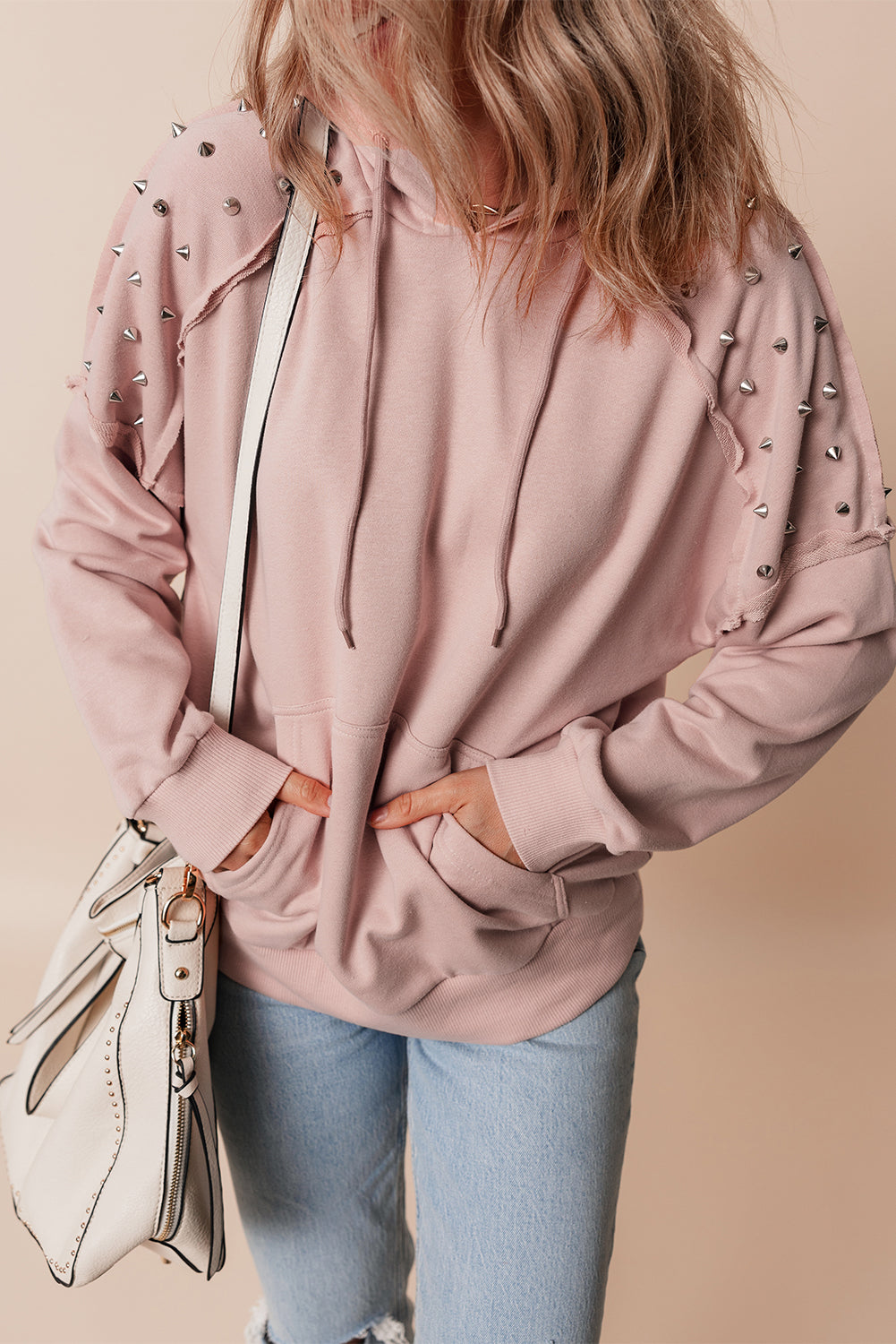 Fushia Rivet-Stud Pocket Hoodie
