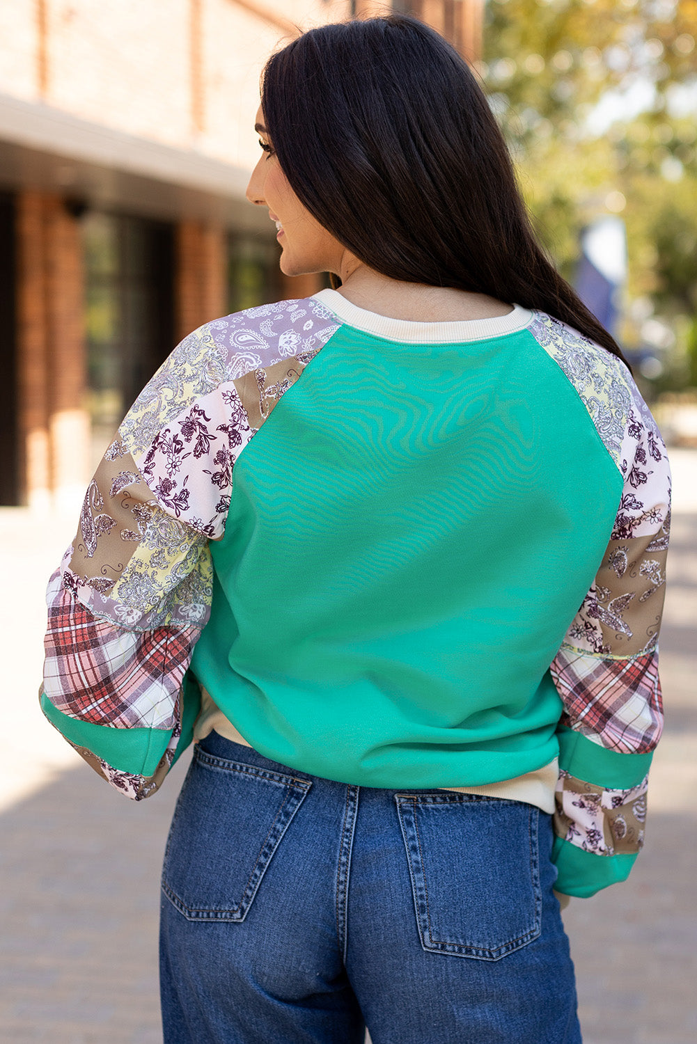 Aruba Blue Vintage Paisley Long Sleeve Top