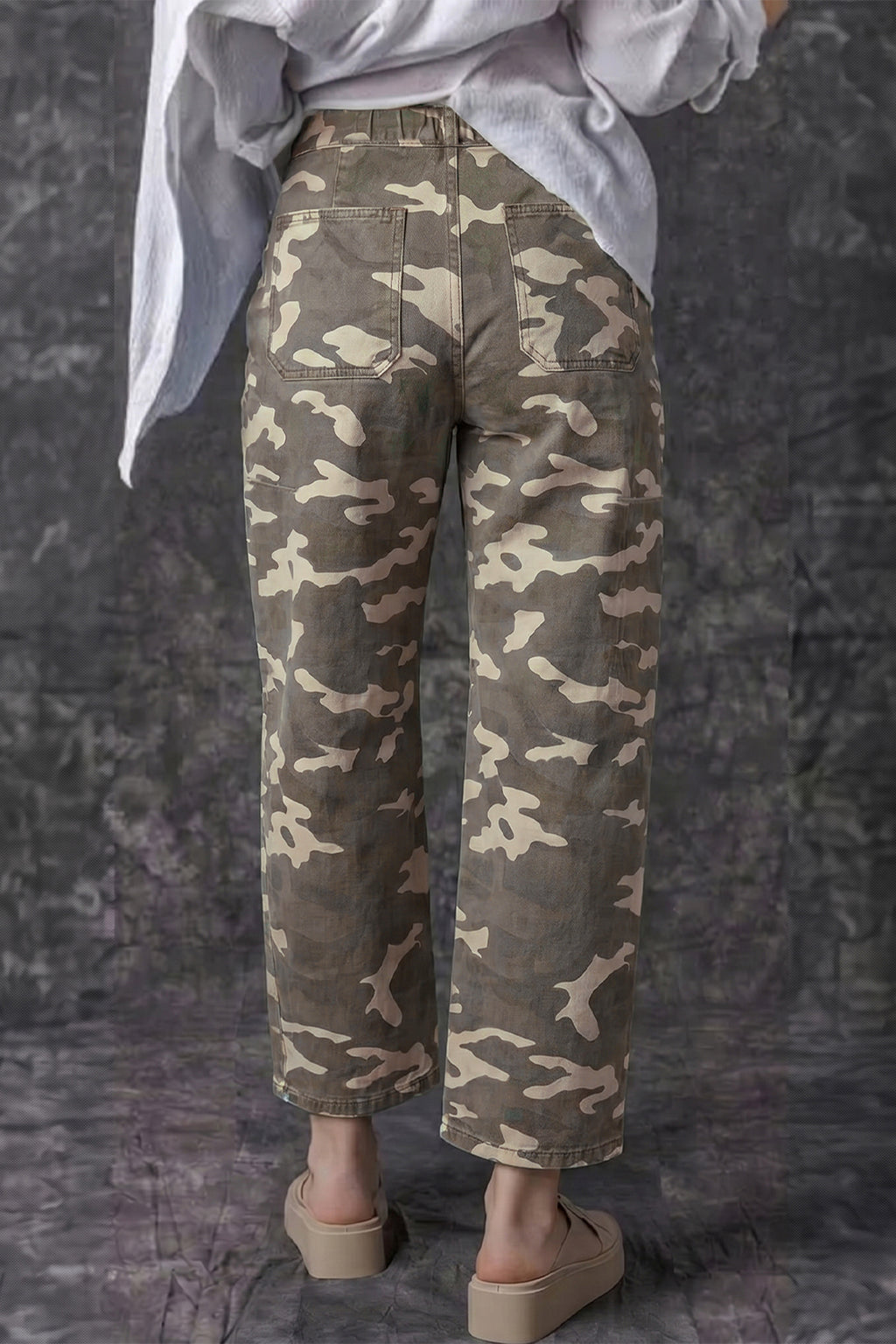 Leopard Drawstring Barrel Jeans