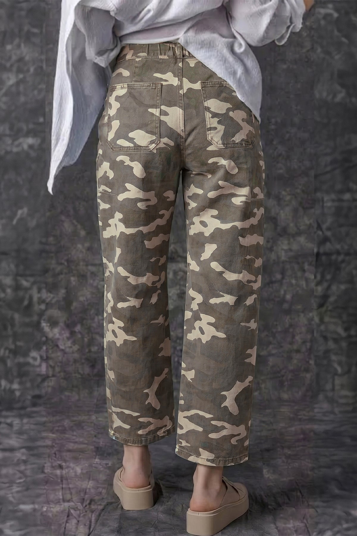 Leopard Drawstring Barrel Jeans