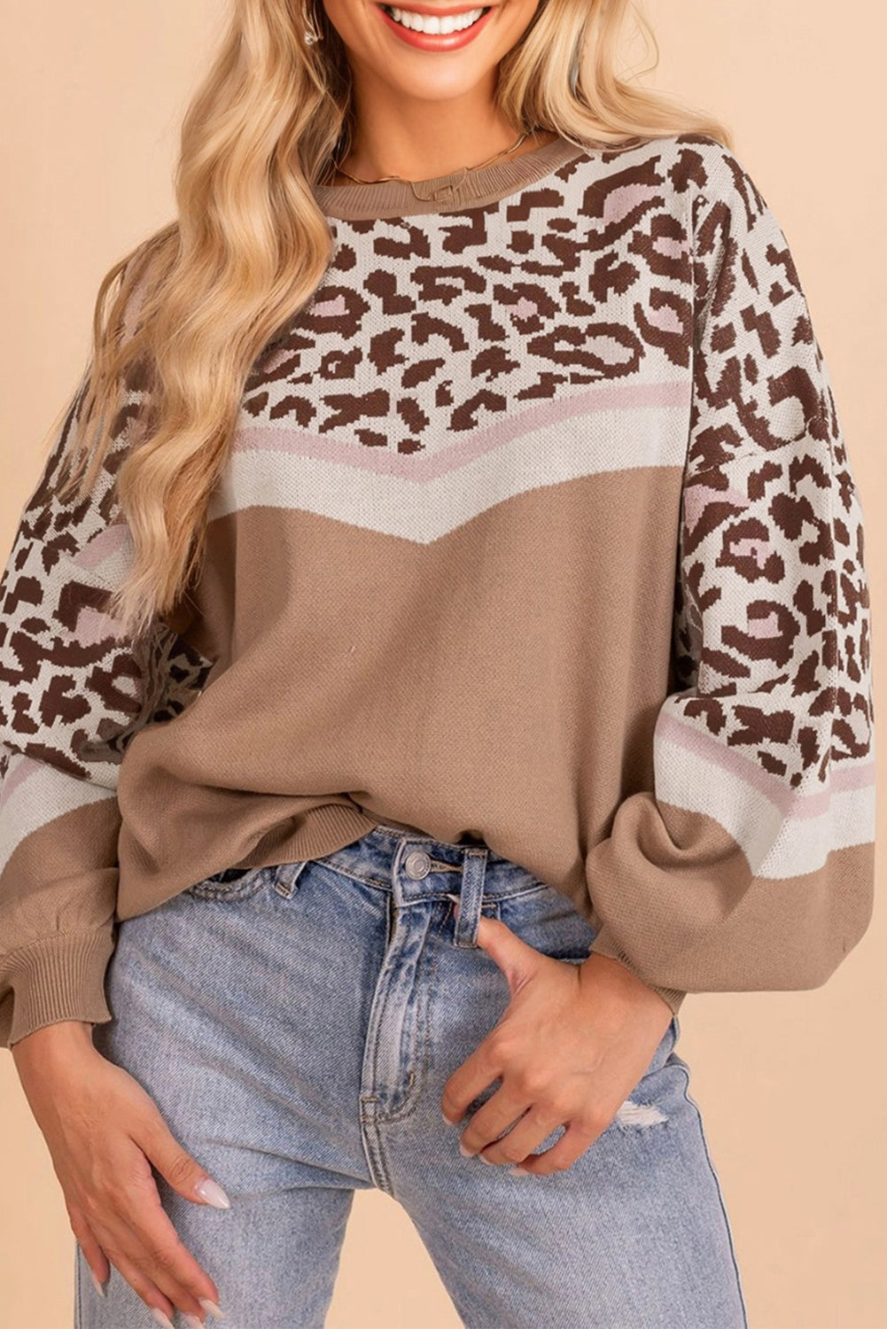 Leopard Color Block Baggy Sweater