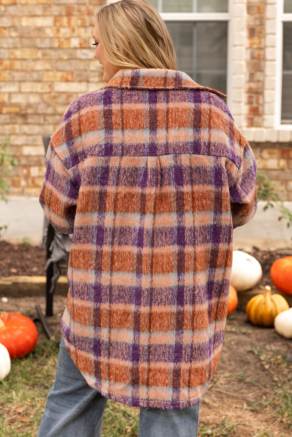 Multicolour plus size plaid print collared button-up jacket by Dear-Lover, featuring a stylish plaid pattern and classic collar.