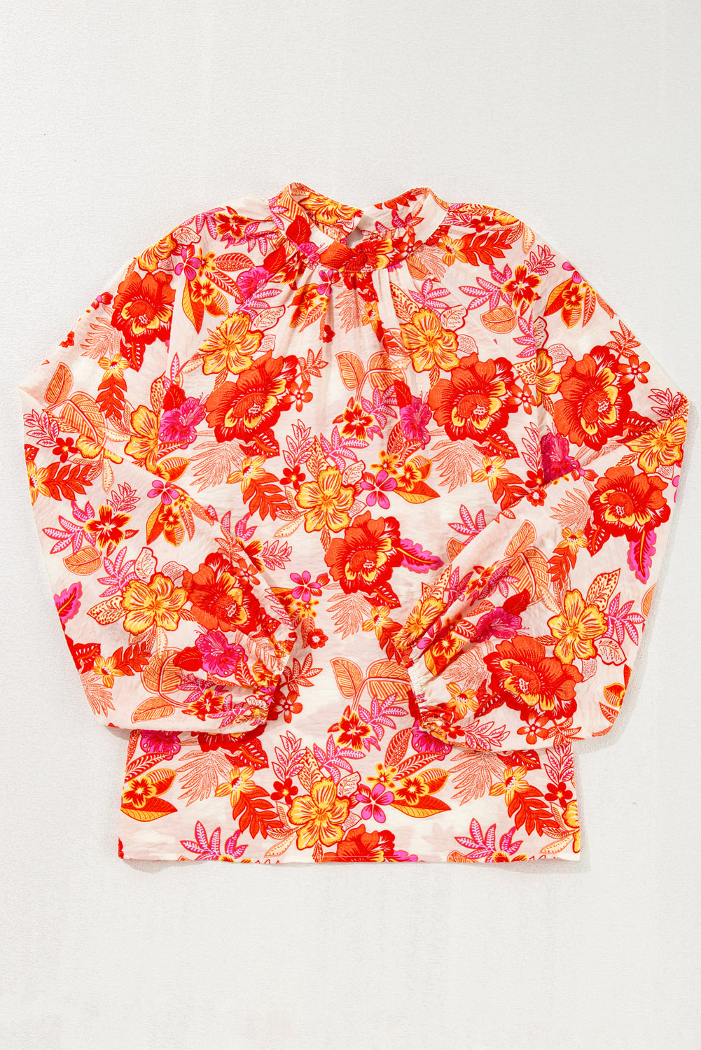 Orange Floral Pearl-Button Blouse