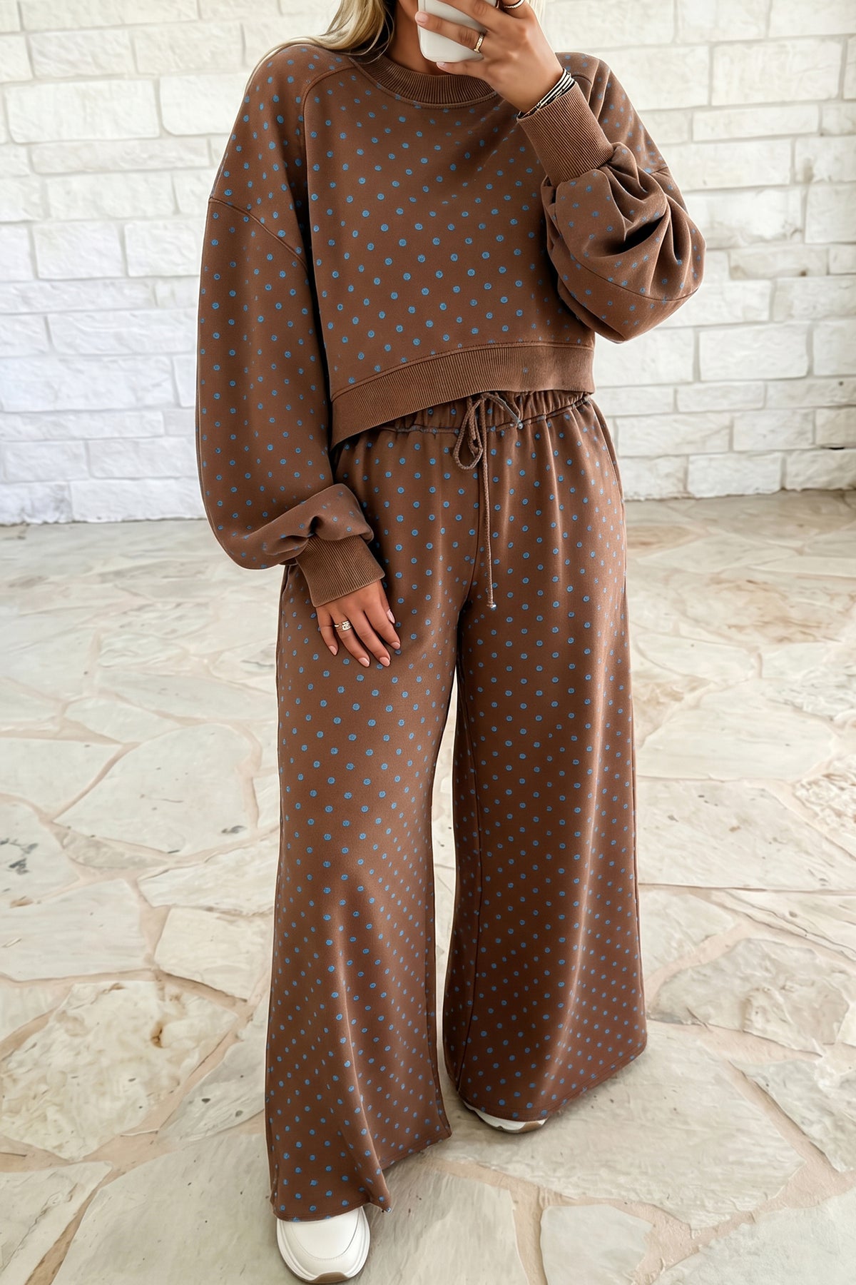 Plus size polka dot lounge set by Dear-Lover featuring a comfortable top and matching pants for relaxed home wear.