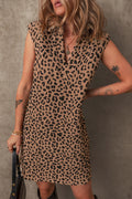 Khaki Leopard Collared Mini Dress