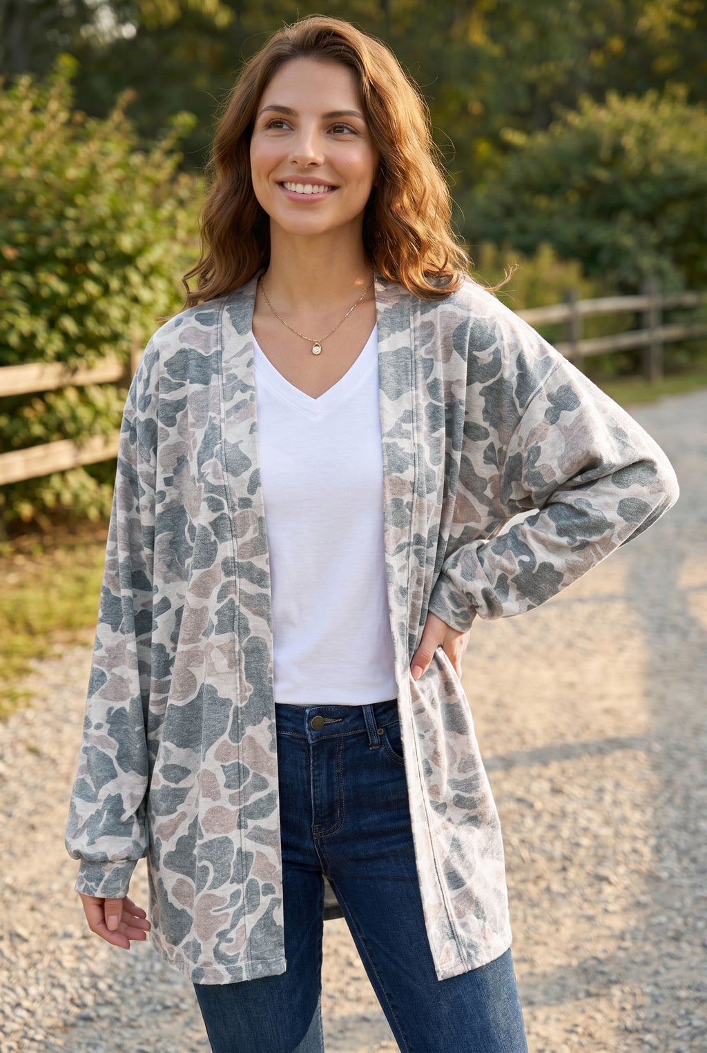 Multicolour Camouflage Open-Front Cardigan