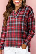 Red Plaid Collared Blouse