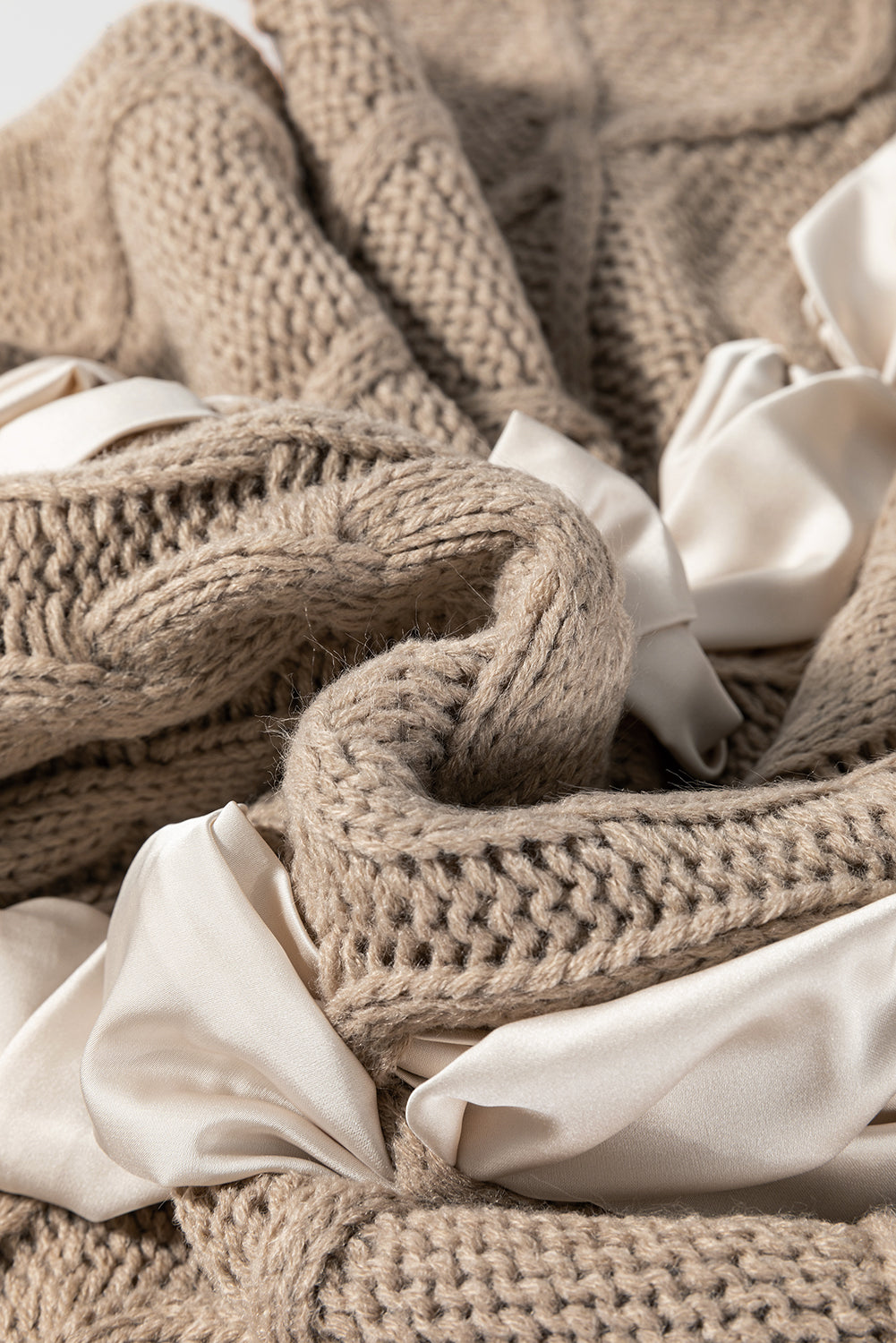 Simply Taupe Cable Knit Bow Sweater