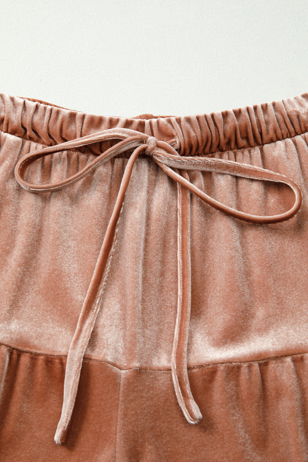 Yellow mineral wash lace-up high waist bell bottom pants with tiered design, stylish bottoms from Dear-Lover.