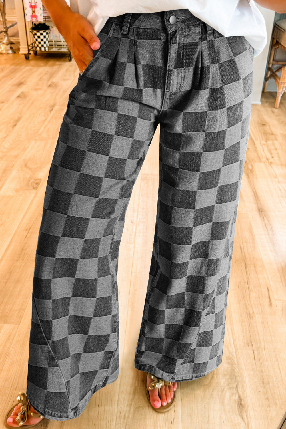 Dusk Check Wide-Leg Jeans