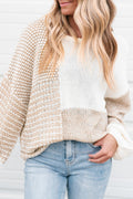 Oatmeal Mixed-Pattern Tie-Keyhole Sweater