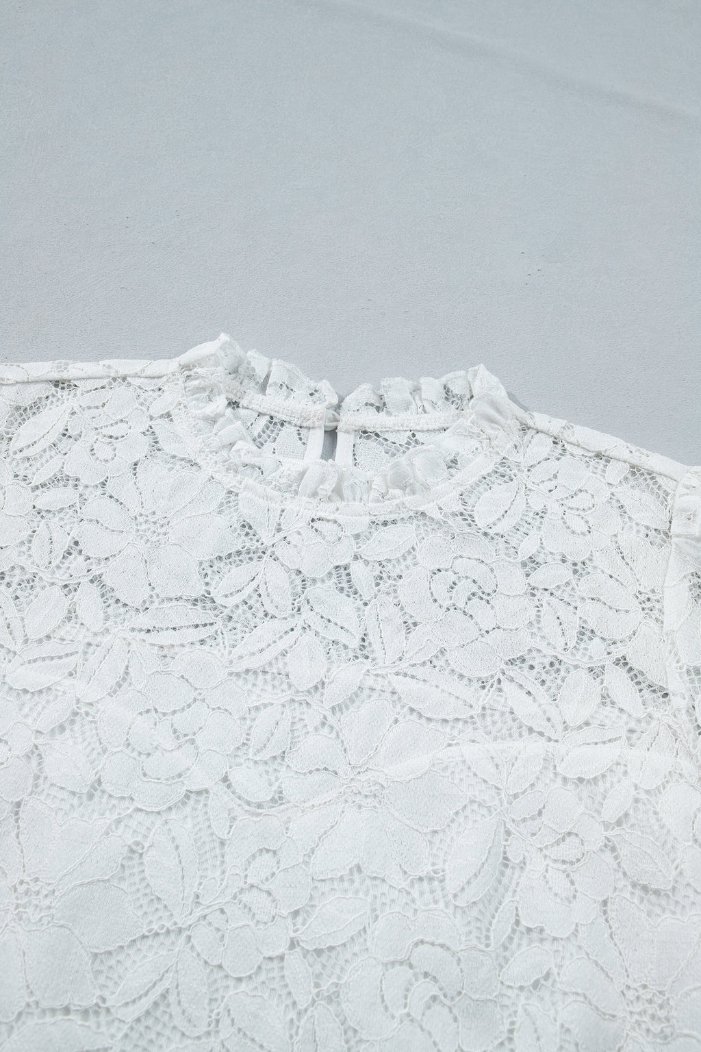 White Ruffled Sheer Lace Blouse