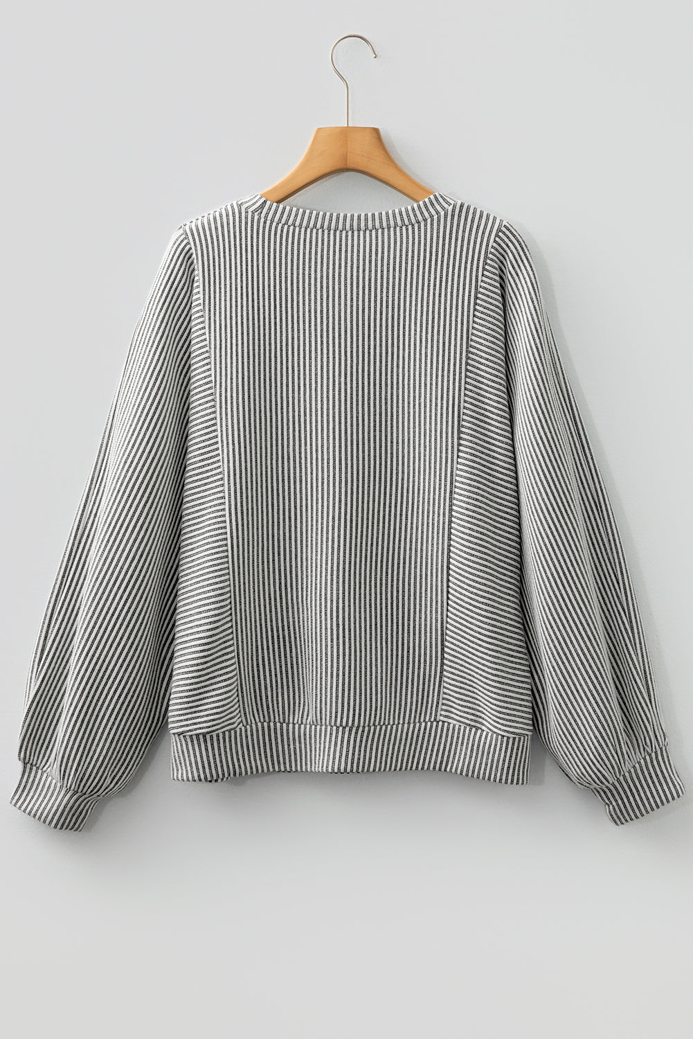 Gray Ribbed Lantern Sleeve Top