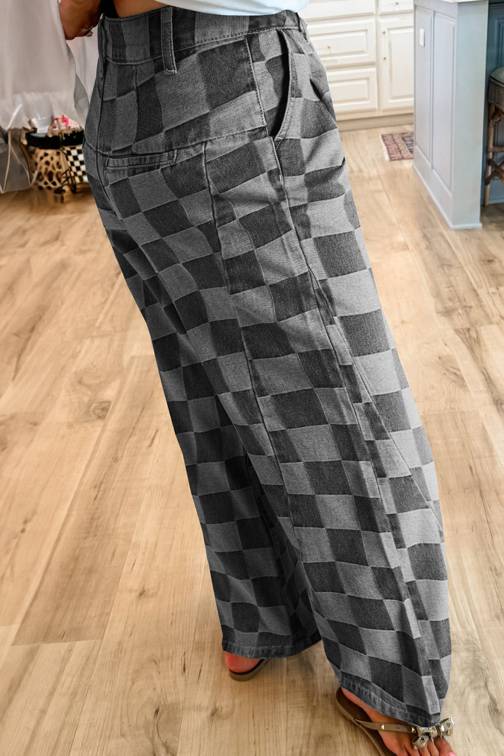 Dusk Check Wide-Leg Jeans