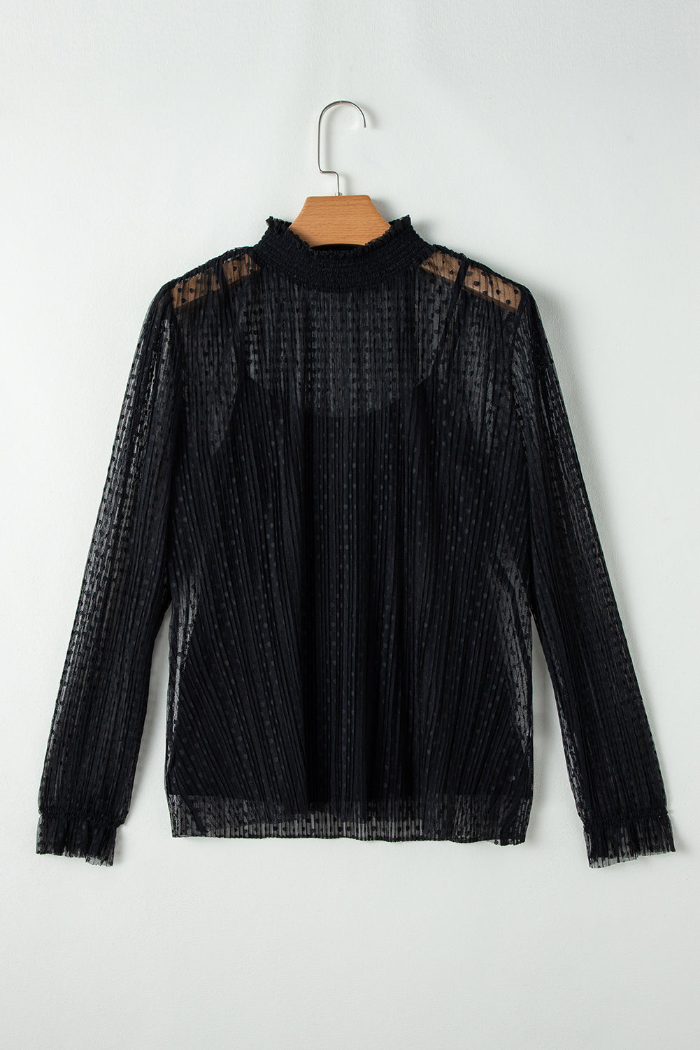 Black Dotty Lace Mock-Neck Blouse