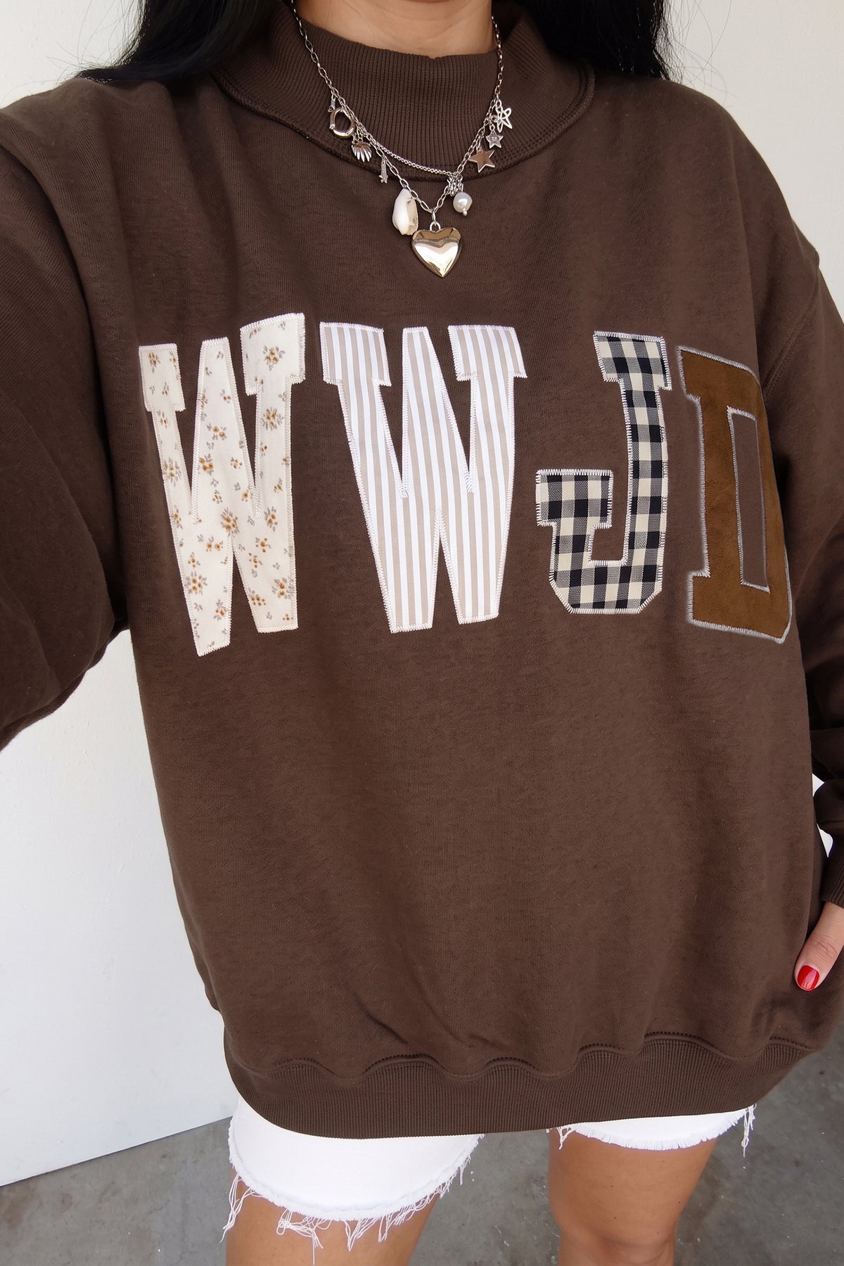WWJD Patchwork Mock Neck Sweatshirt