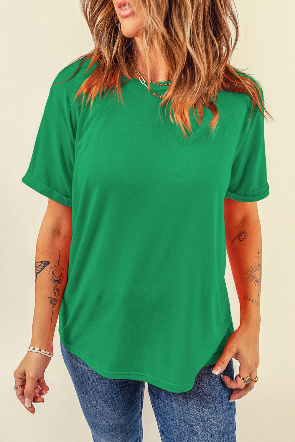 Orchid Petal Casual Plain Crew Neck Tee