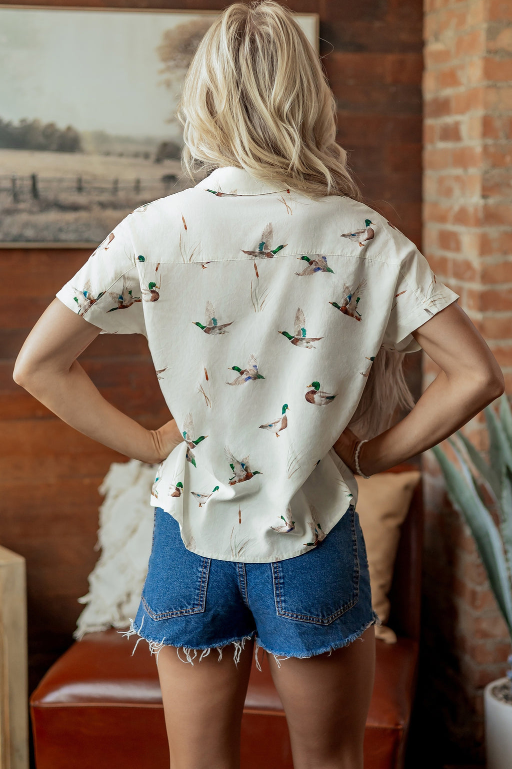 Mallard Print Short-Sleeve Button-Up Shirt