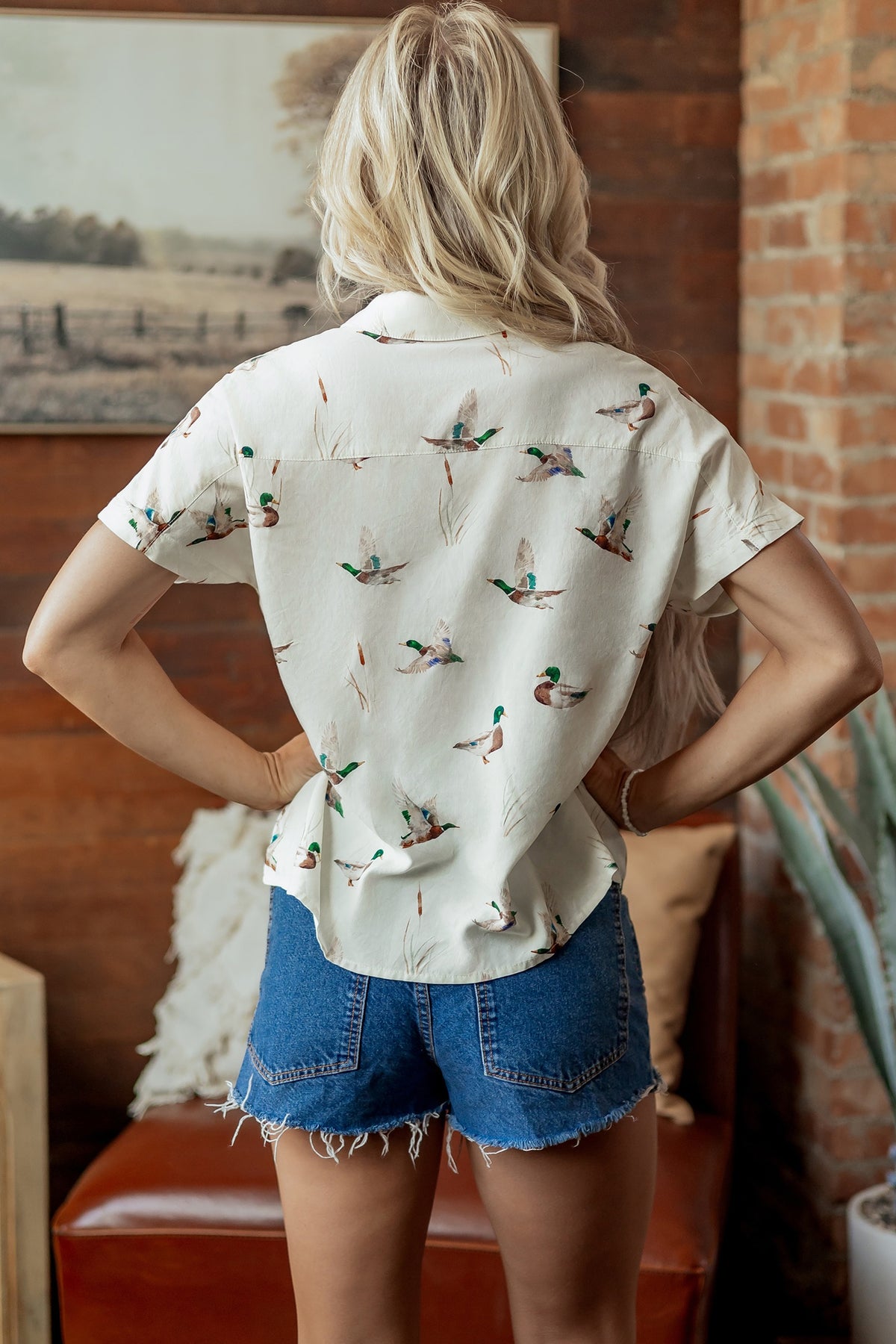 Mallard Print Short-Sleeve Button-Up Shirt