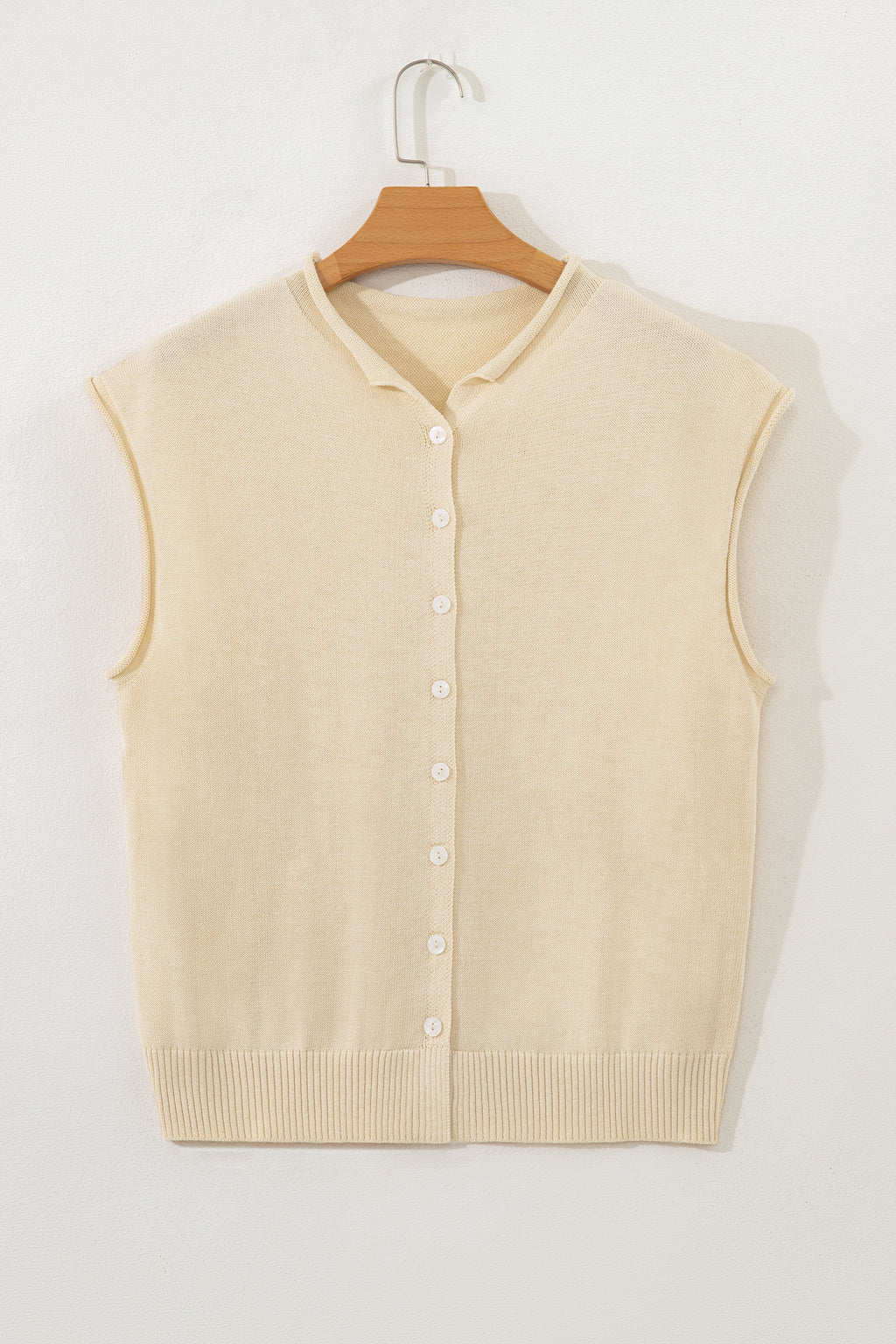 Apricot Sweater Top with Cap Sleeves & Buttons