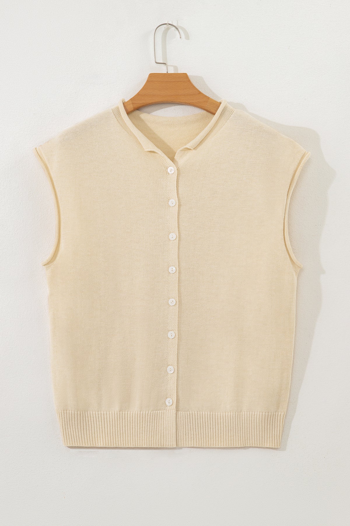 Apricot Sweater Top with Cap Sleeves & Buttons