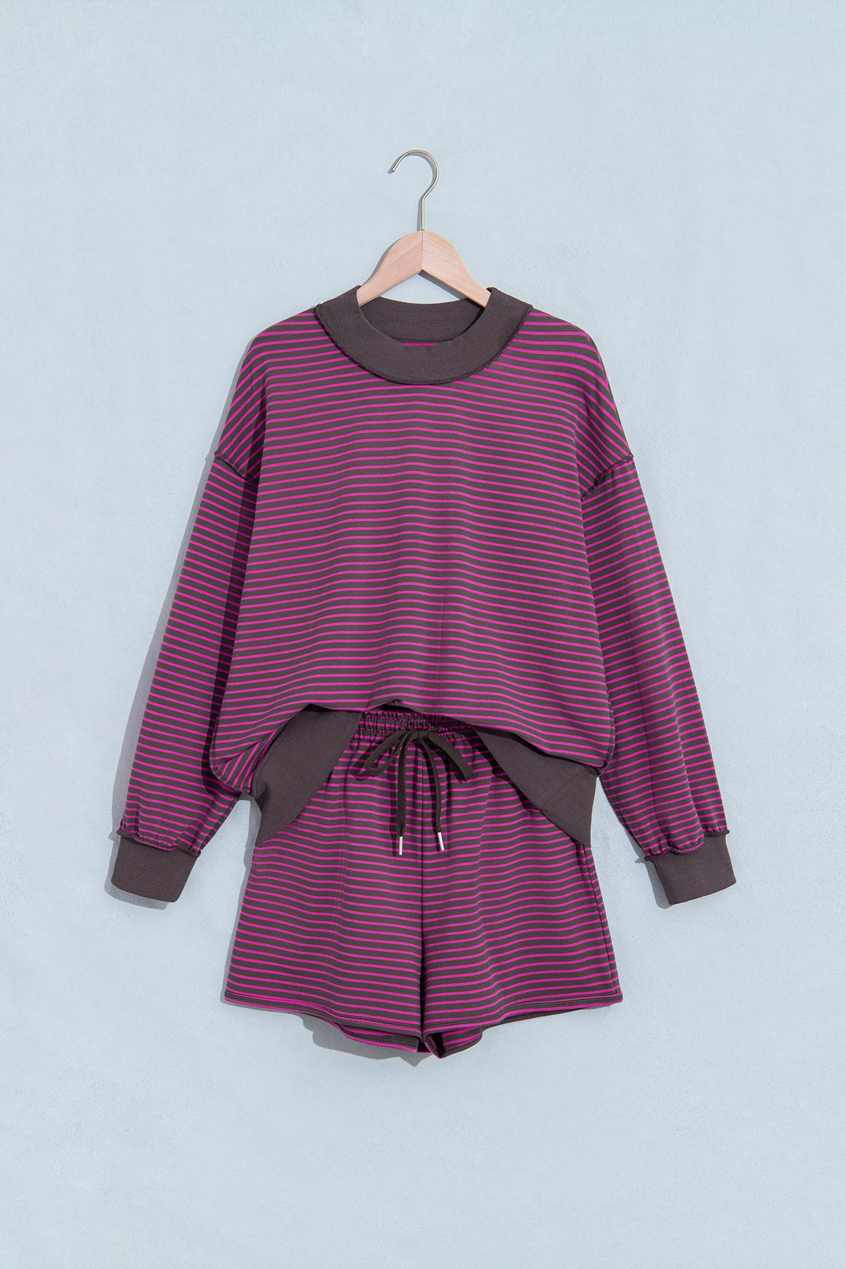 Blue Stripe Pullover & Shorts Set