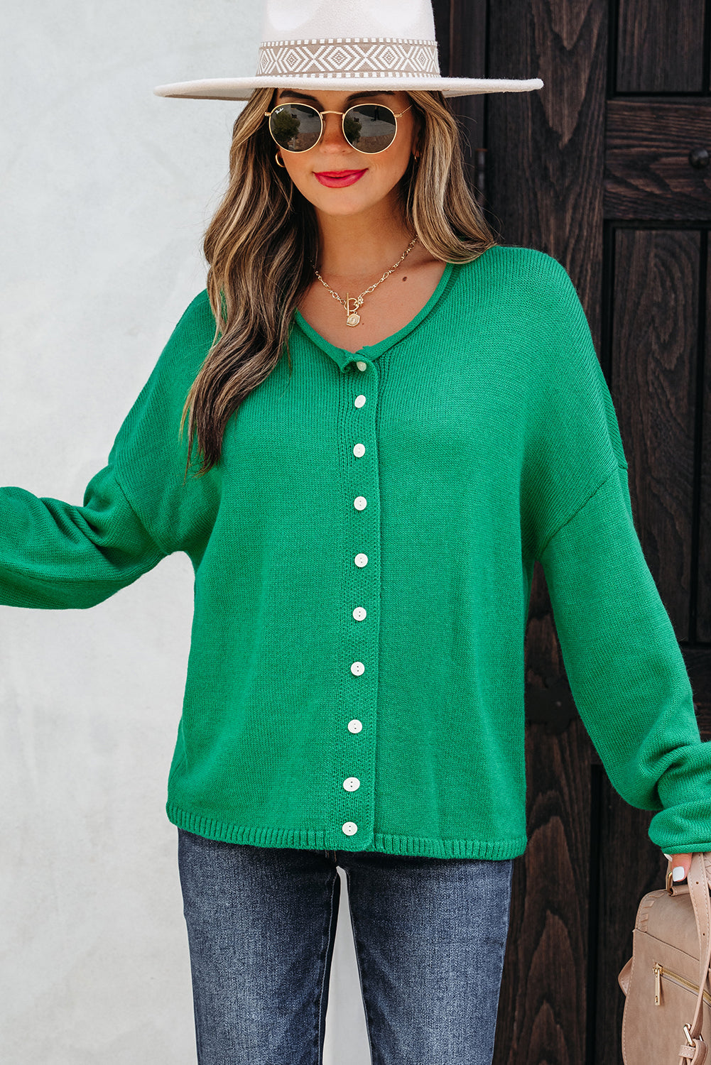 Solid Color Sweater Cardigan with Buttons