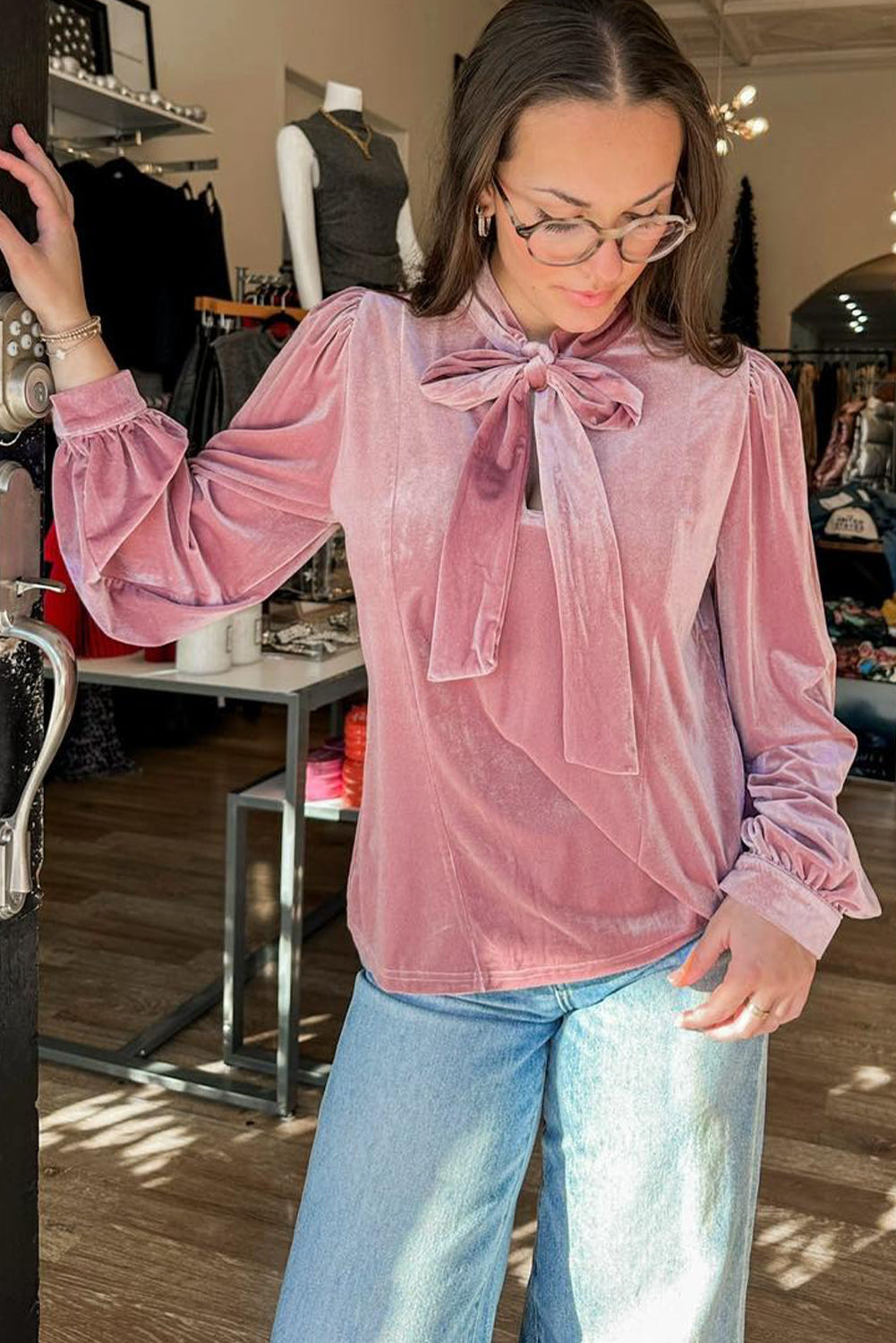 Fushia Velvet Bow Blouse