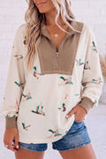 Beige Wild Mallard Colorblock Quarter-Zip Tunic Top