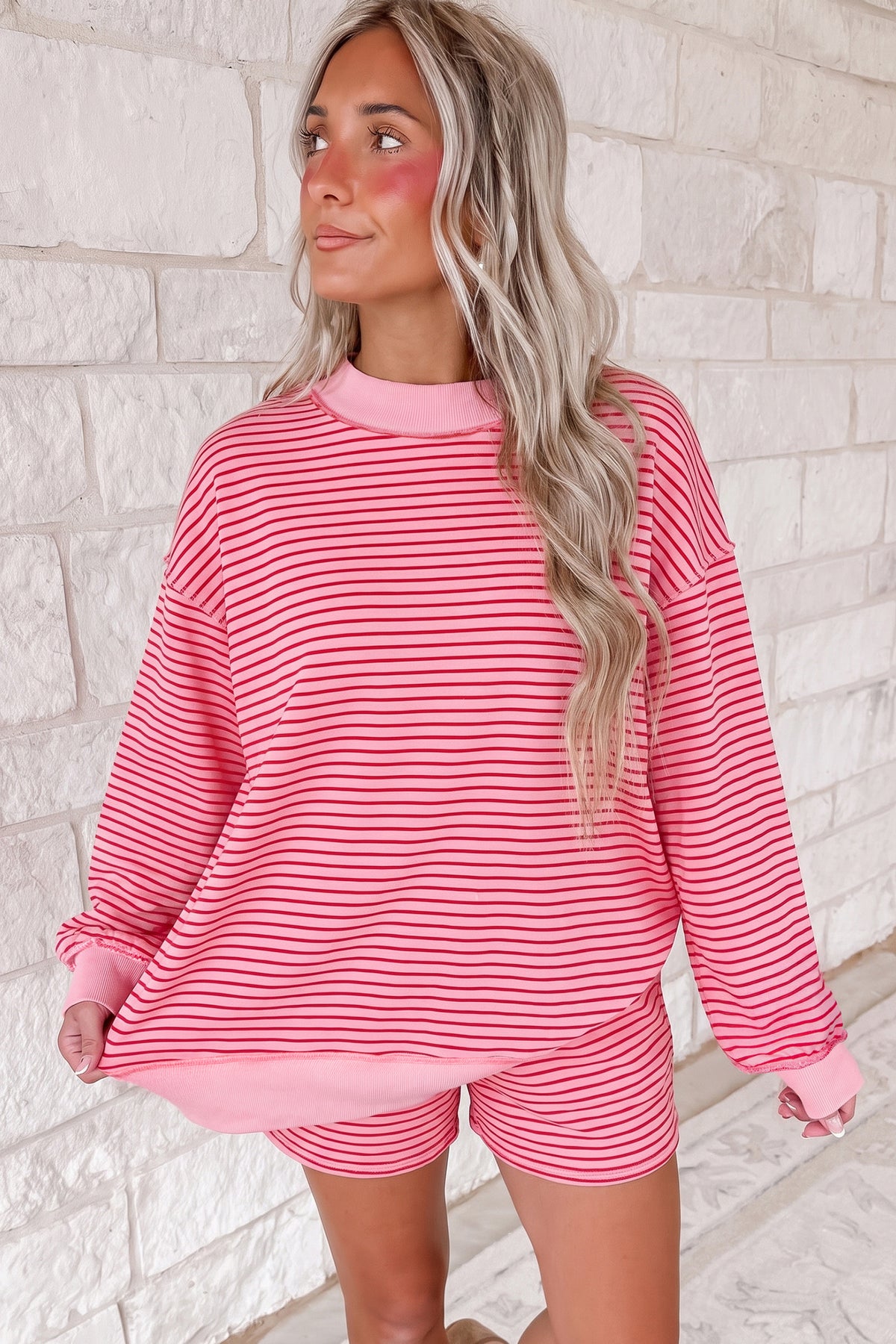 Blue Stripe Pullover & Shorts Set