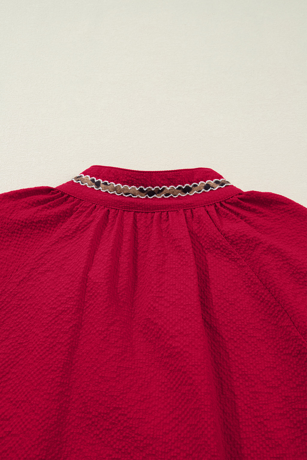 Racing Red Leopard Jacquard Blouse