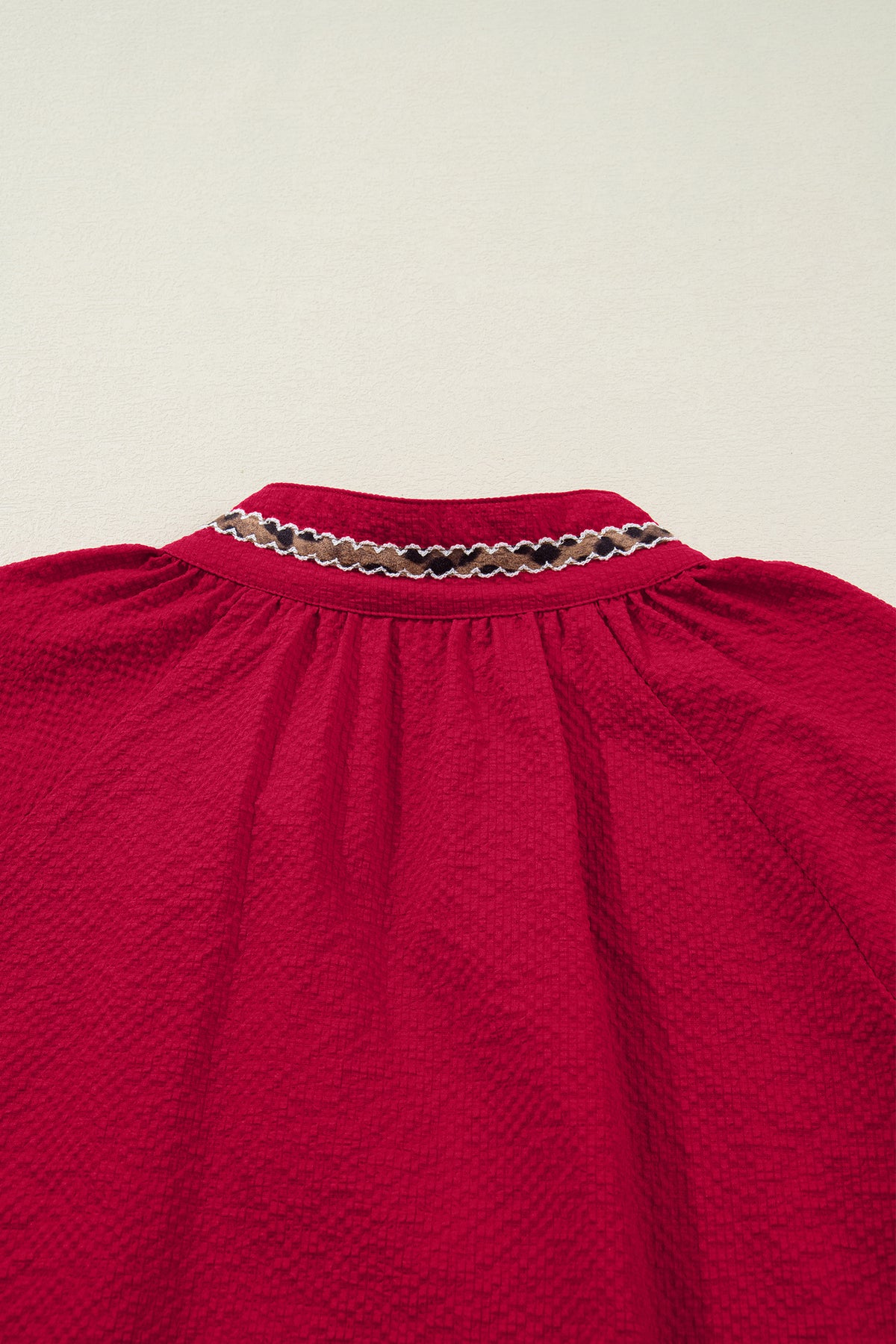 Racing Red Leopard Jacquard Blouse