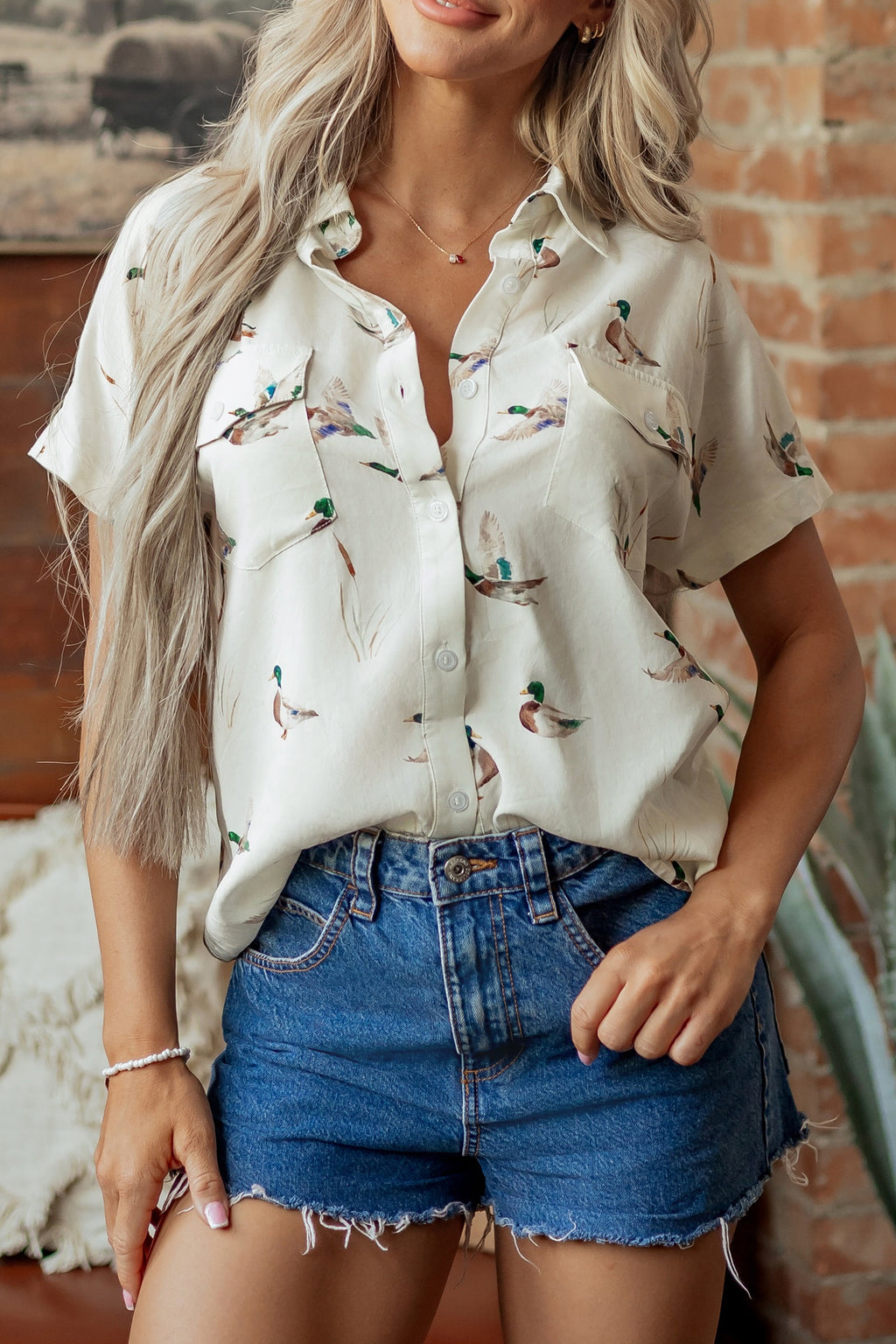 Mallard Print Short-Sleeve Button-Up Shirt