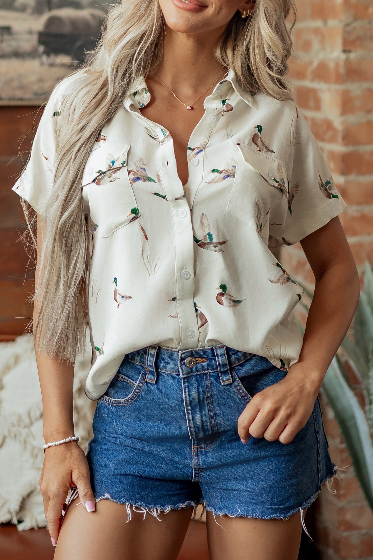 Mallard Print Short-Sleeve Button-Up Shirt