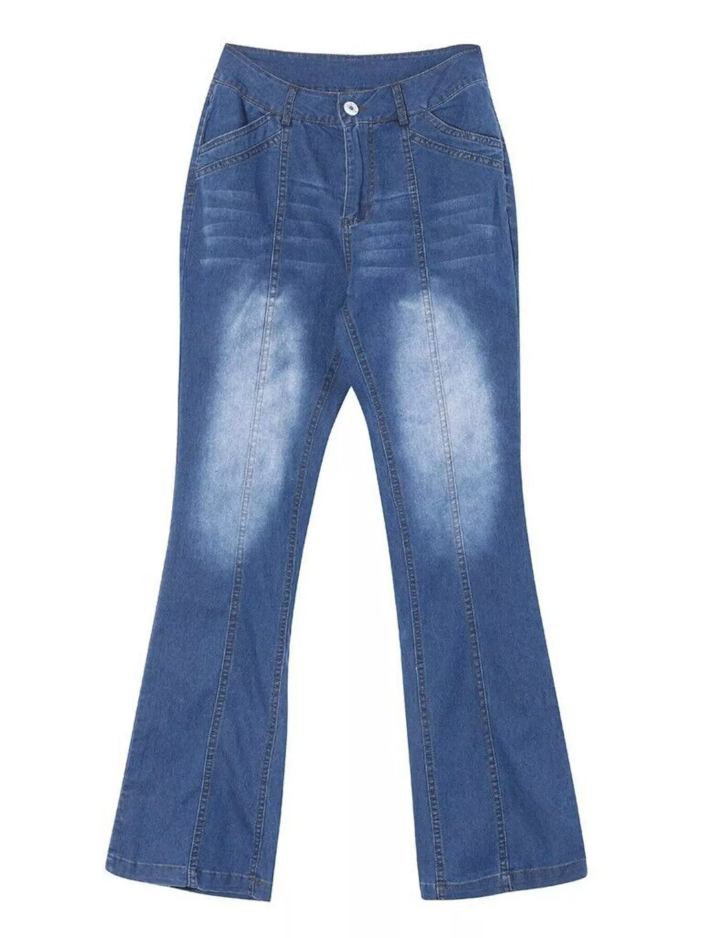 Mid-rise bootcut jeans by Trendsi featuring classic denim fabric, fitted waist, and flared leg style.