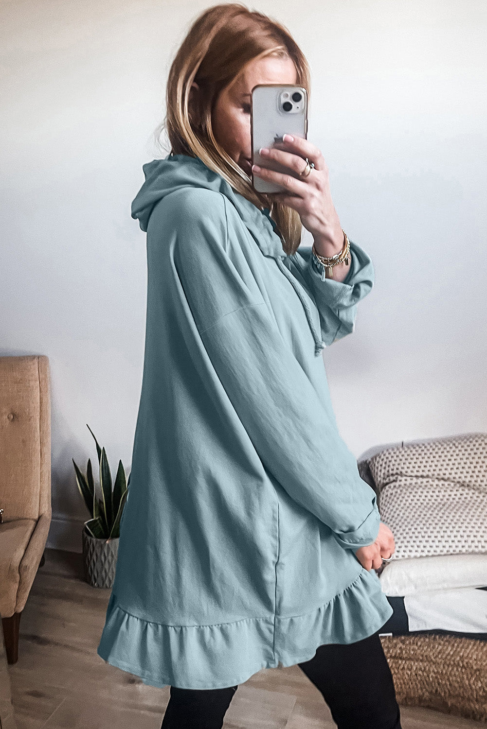 Iceland Blue Ruffled-Hem Tunic Hoodie