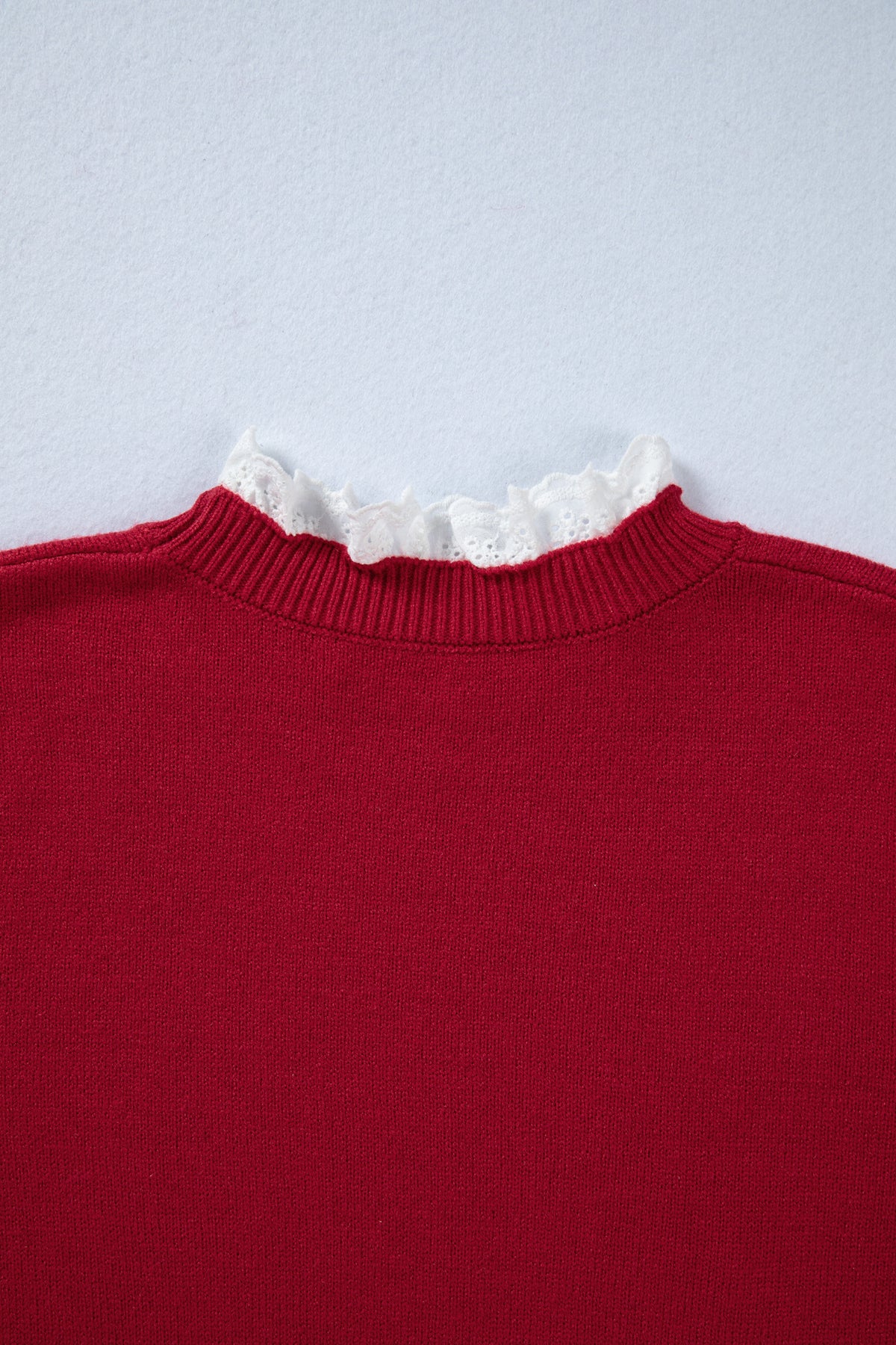 Laced Trim Loose Sweater with Buttoned Cuffs