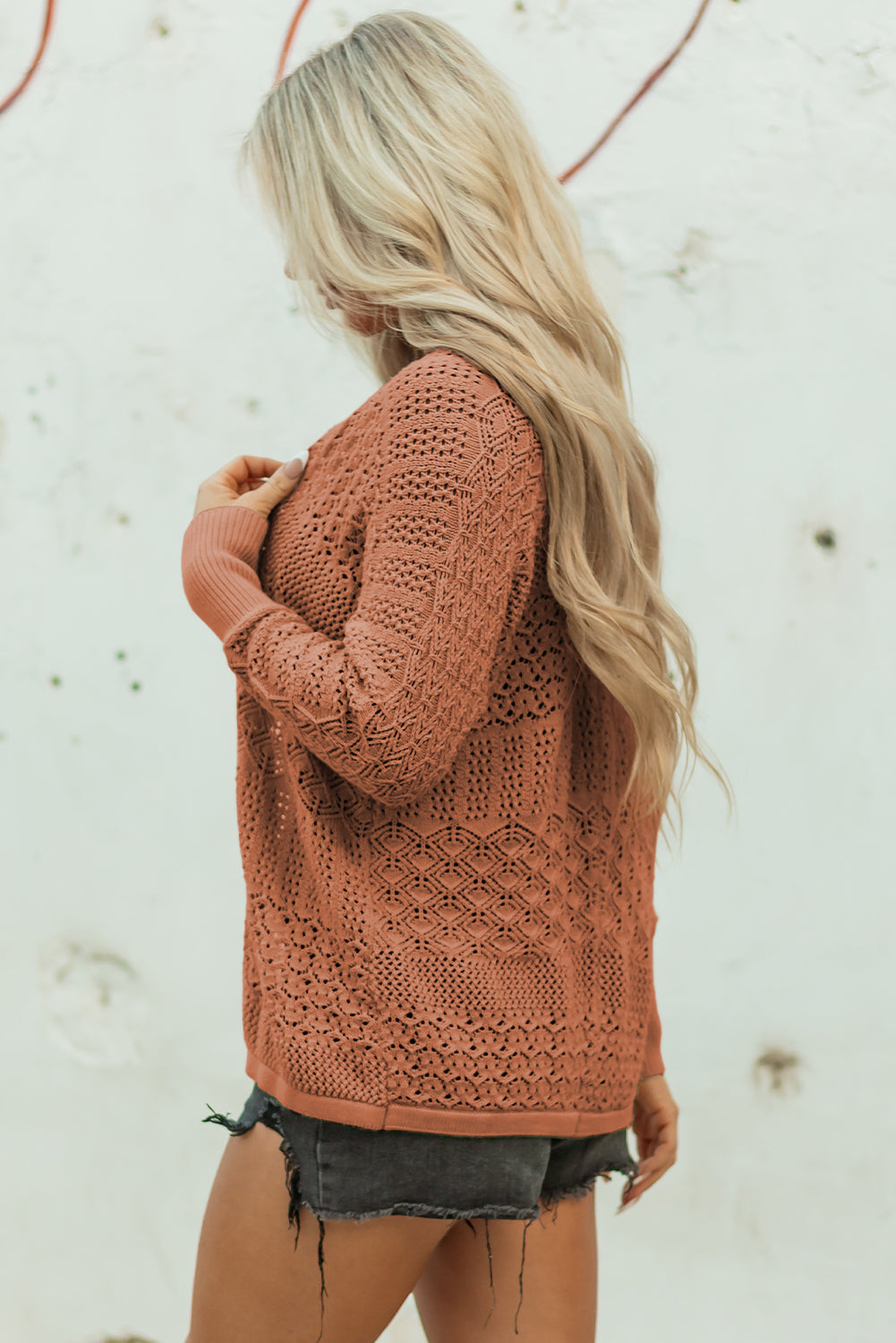 Redwood Burl Open-Front Knit Cardigan