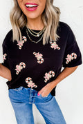Black Sequin Candy Cane Holiday Tee